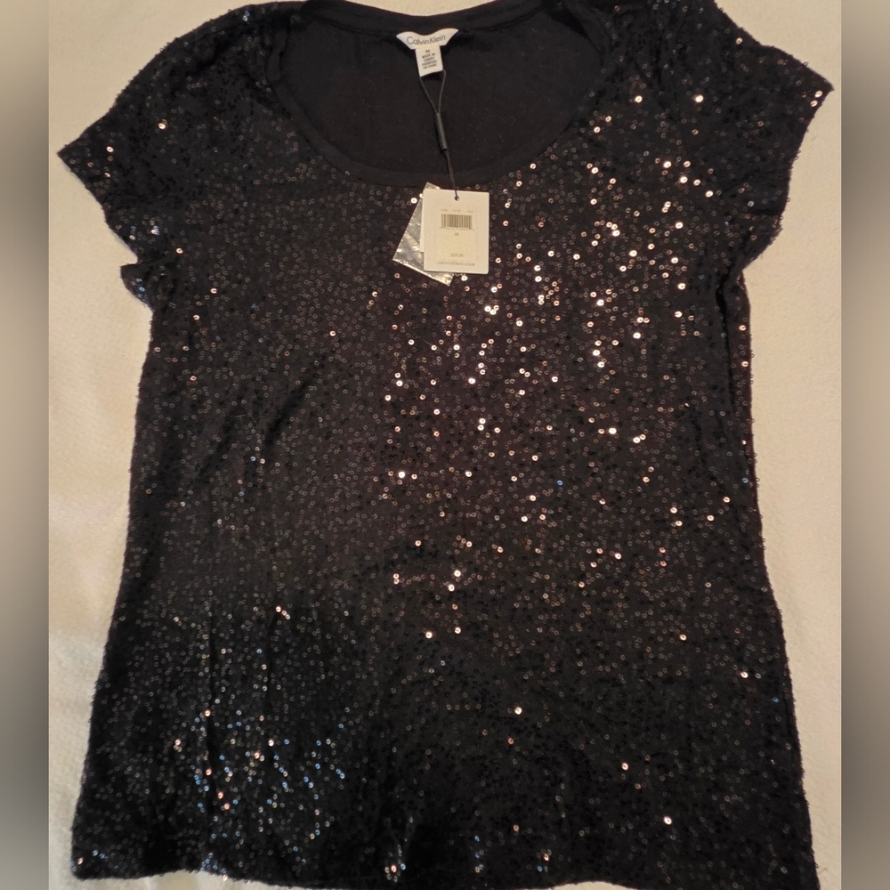 Calvin Klein Black Sequin Short Sleeve Tee